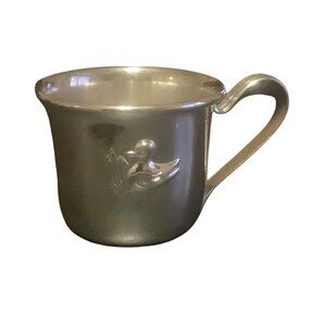 Vtg Silver Plated Baby Cup Mug With‎ Duck Design 2.5”